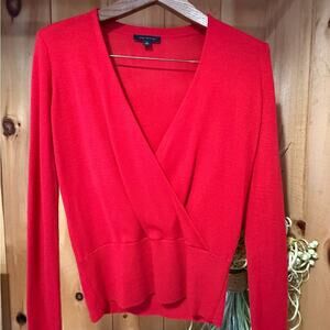 Classic Ann Taylor Red V-Neck Sweater Size XS